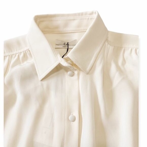 NWT CO. Ruched Button Up Blouse in Japanese Stretch Crepe, Ivory, Size M - Picture 8 of 15